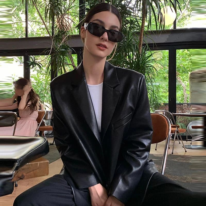 Black PU Leather Jacket Women's Loose Long Coat Style Spring Autumn New Fashion High Quality Streetwear Suit Women's Coat