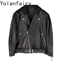 YOLANFAIRY 100% Genuine Leather Jacket Women Fashion Real Sheepskin Leather Coat Women Clothes Autumn Motorcycle Jackets 2026