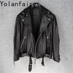YOLANFAIRY 100% Genuine Leather Jacket Women Fashion Real Sheepskin Leather Coat Women Clothes Autumn Motorcycle Jackets 2026