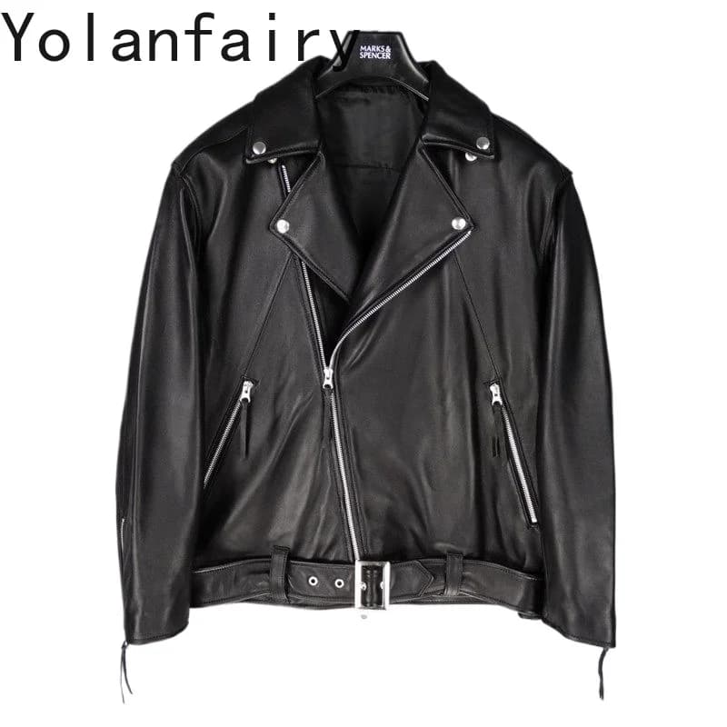 YOLANFAIRY 100% Genuine Leather Jacket Women Fashion Real Sheepskin Leather Coat Women Clothes Autumn Motorcycle Jackets 2026