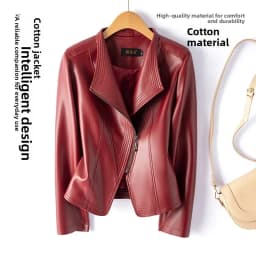 Fashionable Short Genuine Sheepskin Jacket Women's Korean Style Spring Autumn New Suit Collar Coat Breathable High Gloss