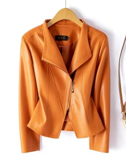 Fashionable Short Genuine Sheepskin Jacket Women's Korean Style Spring Autumn New Suit Collar Coat Breathable High Gloss
