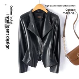 Fashionable Short Genuine Sheepskin Jacket Women's Korean Style Spring Autumn New Suit Collar Coat Breathable High Gloss