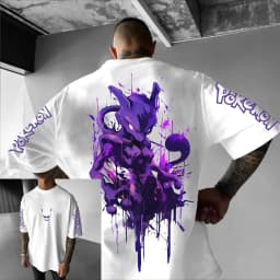 Pokémon Animation Derivatives Gengar Printing T-shirt Men's and Women's Summer Oversize Loose Cotton Street Trend Brand Top