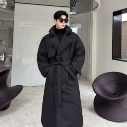 Fashionable Down Cotton-Padded Jacket Men's Trendy Winter Thickened Warm High-End Lace-up Long Overknee Long Sleeve Coats