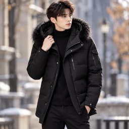 Style Hooded Jacket Short Length Casual with Windproof Wrinkle Finish Zipper Closure Thickened Regular Length Winter for Men