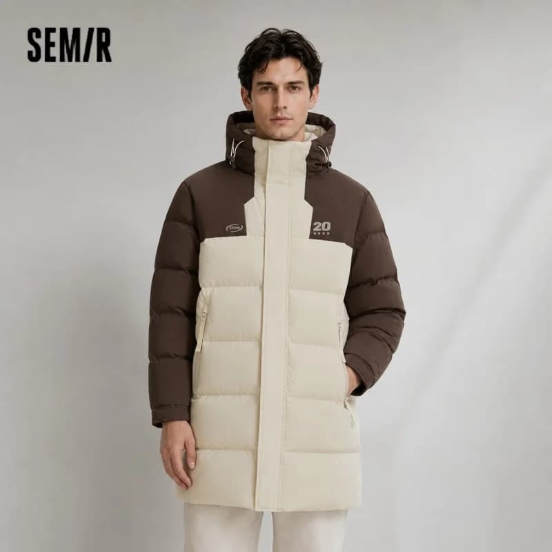 Semir Down Jacket Men Mid-Length Hooded Sport Colorblock 2026 Winter Man Clothes Warm Outerwear Windproof Warm Colorblock Design