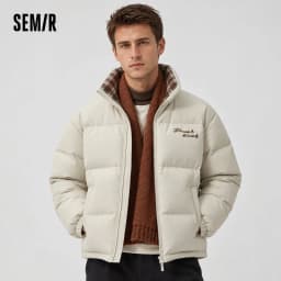 Semir Men Down Jacket 90 Percent Down Fill Plaid Loose Fit Stand Collar Modern Style 2026 New Winter Daily Wear