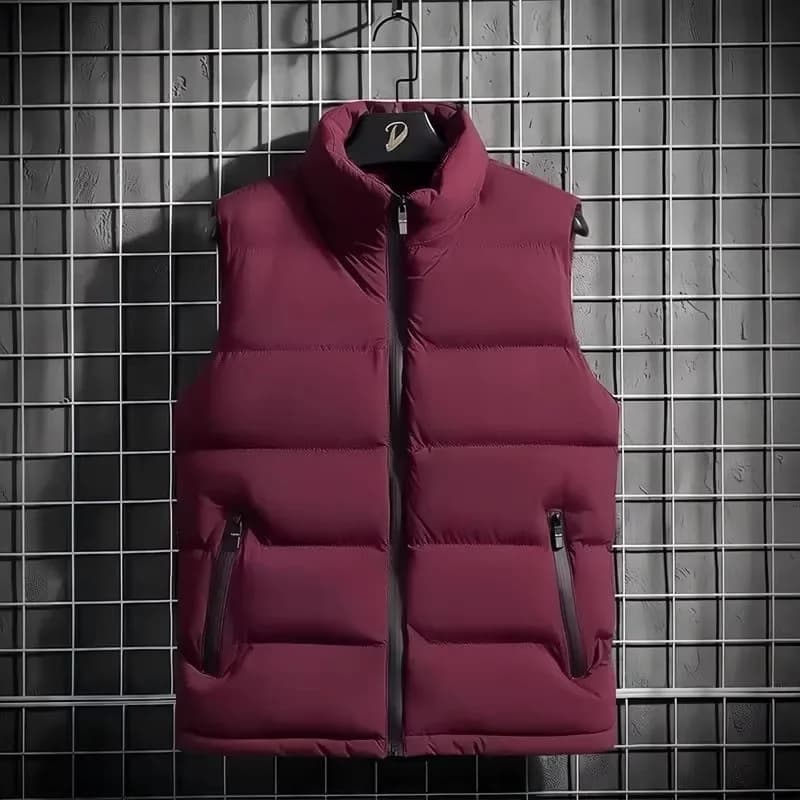 Thickened Flocking down Jacket Vest Men's Autumn Winter Casual Loose Fit Stand Collar Shoulder Pad Coat for Youth Outerwear