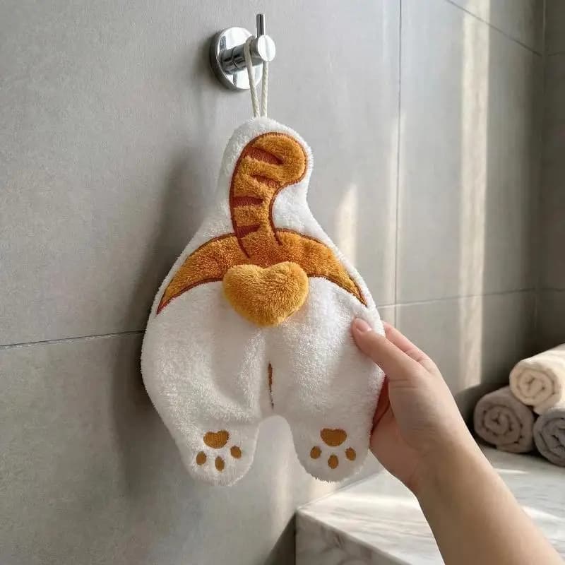 Hot Cute Cat Corgi Egg Butt Hand Towel Coral Fleece Velvet Absorbent Hanging Towel Quick-drying Thickened Handkerchief Washcloth
