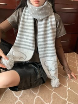 Hugyourskin Autumn Winter Korean Style Polka Dot Knitted Scarf Women's Y2K Warm Neck Warmer Trendy Stripe Pattern Scarf