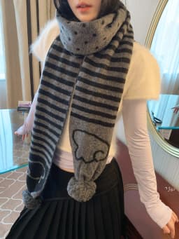 Hugyourskin Autumn Winter Korean Style Polka Dot Knitted Scarf Women's Y2K Warm Neck Warmer Trendy Stripe Pattern Scarf