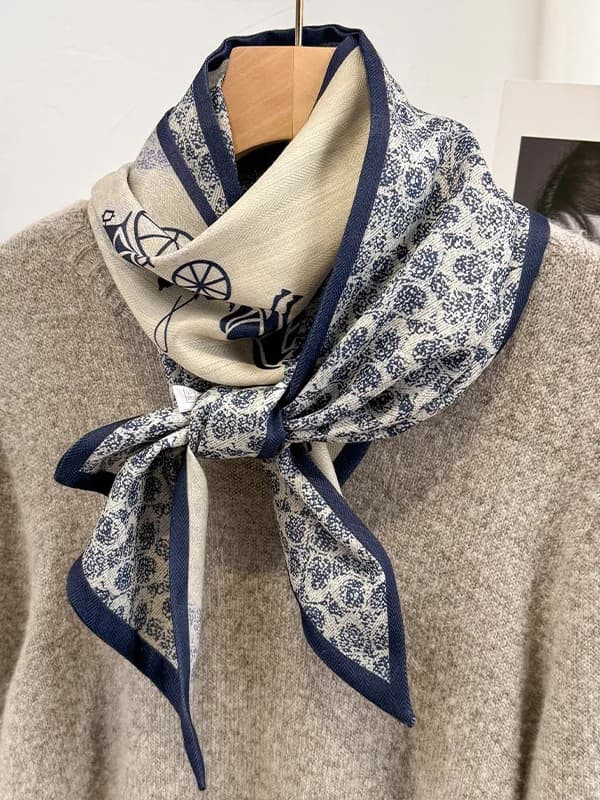 Silk Velvet Printed Scarf Women's Versatile Long Stripe Elegance Carriage Neck Protection Thin Style Spring Autumn Scarf Shawl