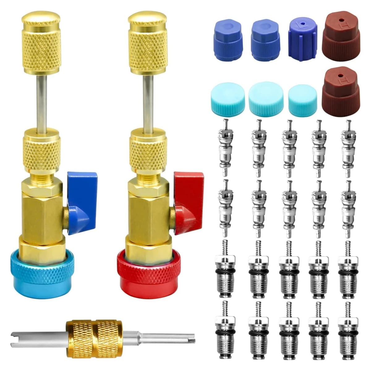 R134A Valve Core Quick Remover Installer Tool Set, High/Low-Pressure Valve Core Quick Removal Tool with R134A Valve Core