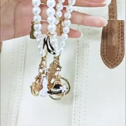 New Imitation Pearl Keychain Elegant Lady Beaded Dress Lipstick High Heel Model Charms Bag Pendant Women Accessory Keyring Gift