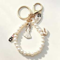 New Imitation Pearl Keychain Elegant Lady Beaded Dress Lipstick High Heel Model Charms Bag Pendant Women Accessory Keyring Gift