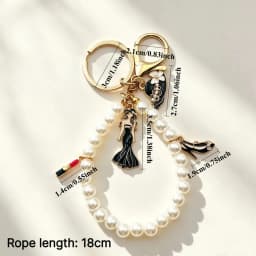 New Imitation Pearl Keychain Elegant Lady Beaded Dress Lipstick High Heel Model Charms Bag Pendant Women Accessory Keyring Gift