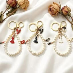 New Imitation Pearl Keychain Elegant Lady Beaded Dress Lipstick High Heel Model Charms Bag Pendant Women Accessory Keyring Gift