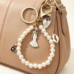 New Imitation Pearl Keychain Elegant Lady Beaded Dress Lipstick High Heel Model Charms Bag Pendant Women Accessory Keyring Gift