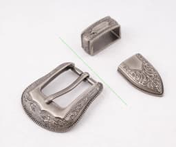 Vintage Western Cowboy Style Leathercraft Belt Buckle Set 3-Piece Flower Engraved Metal Set for 1" Leather Straps