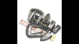 Vintage Western Cowboy Style Leathercraft Belt Buckle Set 3-Piece Flower Engraved Metal Set for 1" Leather Straps