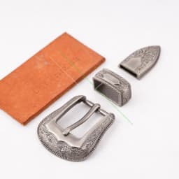 Vintage Western Cowboy Style Leathercraft Belt Buckle Set 3-Piece Flower Engraved Metal Set for 1" Leather Straps