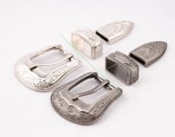 Vintage Western Cowboy Style Leathercraft Belt Buckle Set 3-Piece Flower Engraved Metal Set for 1" Leather Straps