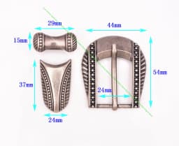Solid Vintage Silver End Bar Pin Buckle 3 Pcs Set Diy Leathercraft Western Engraved Headstall Belt Buckle Replacement Fit 24mm