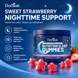 Docteat Sleep Gummies Magnesium L-Theanine Valerian Chamomile Supports Restful Better Sleep Relaxation Calm Unwind Bedtime 60pcs