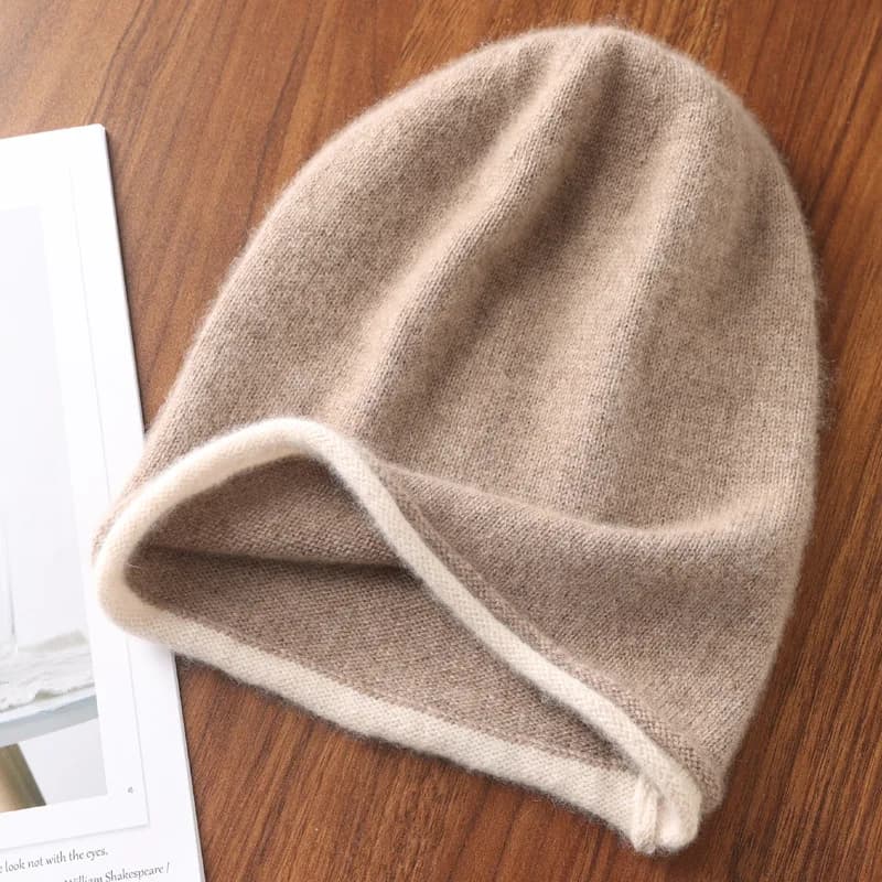 Winter Hat Regardless of Gender 100% Merino Wool Knitted 2024 New Women's Soft Warm Bean Hat Fashion Outdoor Curly-brimmed Hat
