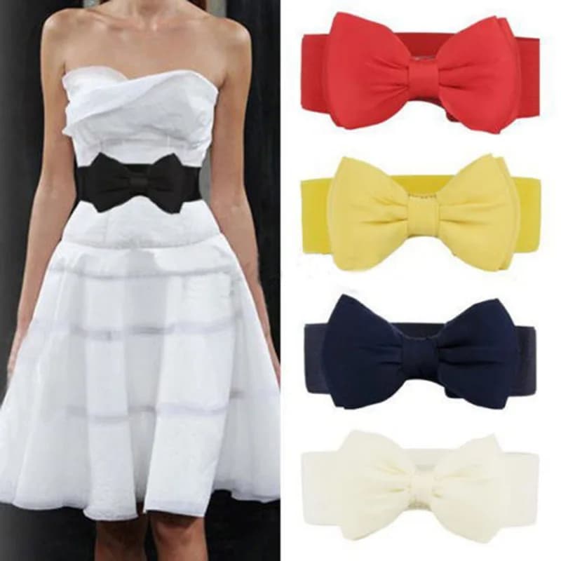 Solid Color Bow Women Belt Elegant Wide Elastic Waist Belt Ladies Sweater Dress Coat Decor Waistband Cummerbunds