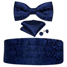 Mens Paisley Cummerbund 4pcs Set, Bow Tie Pocket Square Cufflinks Included, Ideal For Groom Wedding Banquet Formal Occasions