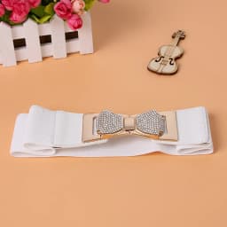 Elegant Wide Waistband with Rhinestone Bow Knot Buckle Elastic Corset Belt for Women Dress Waist Decoration