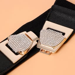 Elegant Wide Waistband with Rhinestone Bow Knot Buckle Elastic Corset Belt for Women Dress Waist Decoration