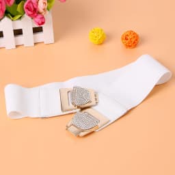 Elegant Wide Waistband with Rhinestone Bow Knot Buckle Elastic Corset Belt for Women Dress Waist Decoration