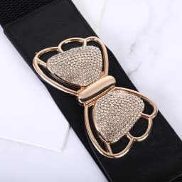 Elegant Wide Waistband with Rhinestone Bow Knot Buckle Elastic Corset Belt for Women Dress Waist Decoration