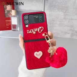 Pearl Love Plush Pendant Phone Case for Samsung Galaxy Z Flip 7 FE 5g ZFlip 6 Z Flip 7 6 5 4 3 Love Heart Plush Shockproof Cover