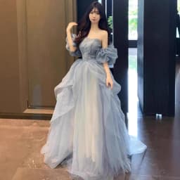 Elegant Blue Bridesmaid Dress Women's High-End Feeling Super Fairy Atmosphere Cover Belly Slimming Art Exam Princess Skirt