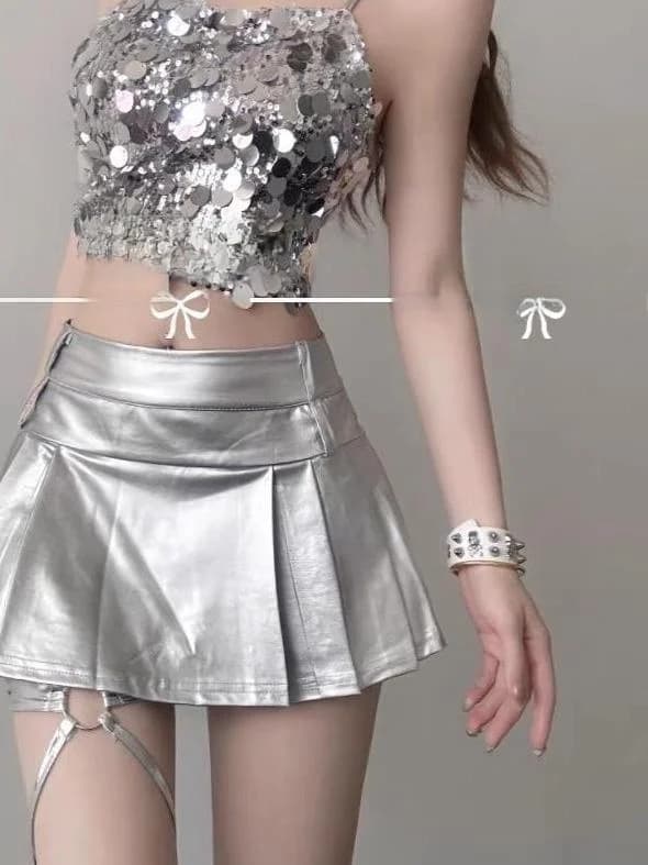 Fashionable Silver Top DJ Lead Bar Performance Costume Women's Chic Sexy Set Stage Outfit Jazz Dance Trendy Ensemble