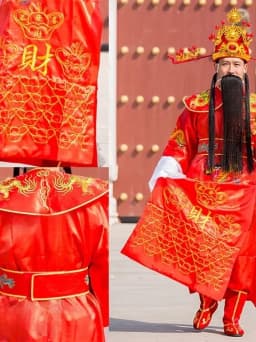 Dance of Fortune God Costume Complete Performance Outfit Cosplay Hat New Year Celebration Opening Ceremony Full Set Visit
