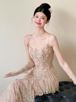 Elegant Long Evening Gown Women's New 2026 Strapless Tassel Hostess Wedding Toasting Dress Luxury Sensation High Waist Fish Tail