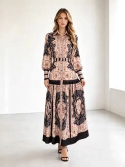 Retro Print Lantern Sleeve Long Dress Women's Waist Cinching Slimming Skirt National Style Gown Full A-Line Autumn 2026