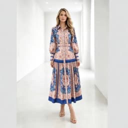 Retro Print Lantern Sleeve Long Dress Women's Waist Cinching Slimming Skirt National Style Gown Full A-Line Autumn 2026