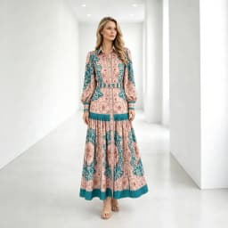 Retro Print Lantern Sleeve Long Dress Women's Waist Cinching Slimming Skirt National Style Gown Full A-Line Autumn 2026