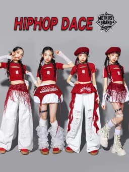 Red Jazz Dance Performance Outfit Children's Street Dance Show Costume Girls Trendy Fashion Set Kids Pants Suit Cotton Blend