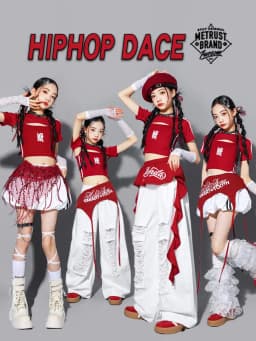 Red Jazz Dance Performance Outfit Children's Street Dance Show Costume Girls Trendy Fashion Set Kids Pants Suit Cotton Blend