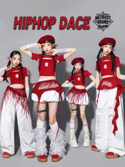Red Jazz Dance Performance Outfit Children's Street Dance Show Costume Girls Trendy Fashion Set Kids Pants Suit Cotton Blend