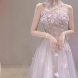 Pink Petal Bridesmaid Dress with Lace Skirt A-Line Long Gown for Summer Piano Hostess Ball Gown Elegant Personality Mesh Skirt