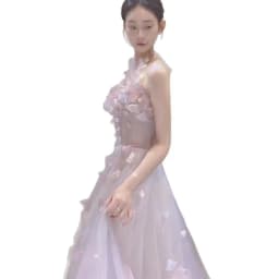 Pink Petal Bridesmaid Dress with Lace Skirt A-Line Long Gown for Summer Piano Hostess Ball Gown Elegant Personality Mesh Skirt