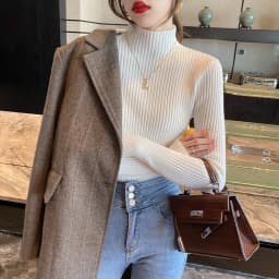 Winter Long Sleeve Mock Neck Knitted Women Sweater Pullover Slim Knit Sweater Women Tops Blusas Mujer De Moda 2024 Blusa J995